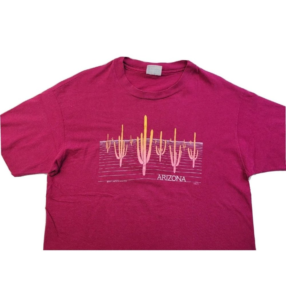 VTG 1985 Hanes Beefy Men XL Magenta Arizona Tourist Cactus T-Shirt Single Stitch